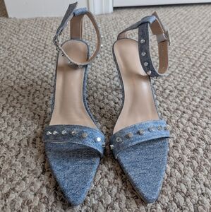 Denim Studded Women's Open Toe Heel Size 38 NWOT